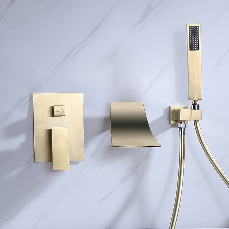 Wall Mounted Bathtub Faucet with Hand Shower Modern Wall Installation with Ceramic Valve Bathtub Filling Shower Mixer Faucets Single Handle Cascading Faucet 2025 - CAD $398.99 –P1