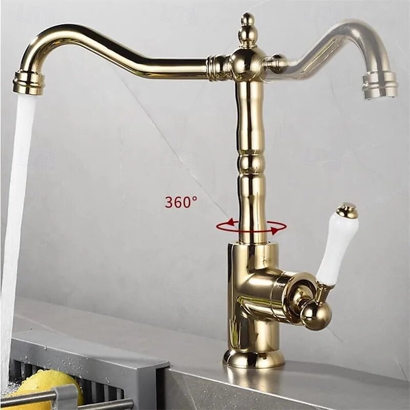 Kitchen Faucet 360 Swivel Antique Sink Faucet Mixer Tap Fashion Gold Sink Faucet Copper Hot and Cold Basin Tap 2025 - CAD $111.99 –P7