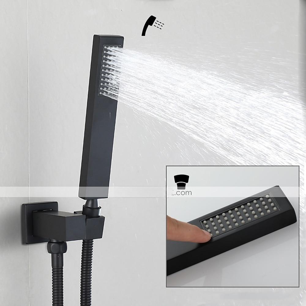 Concealed Shower Faucet Combo Set Black 8"/10"/12"Ultra Thin Top Head Shower System Mixer Rough In Valve Rainfall High Pressure Head with Handheld Wall Monted Tub and Shower Trim Kit Bathroom Bath 2025 - CAD $366.99 –P8