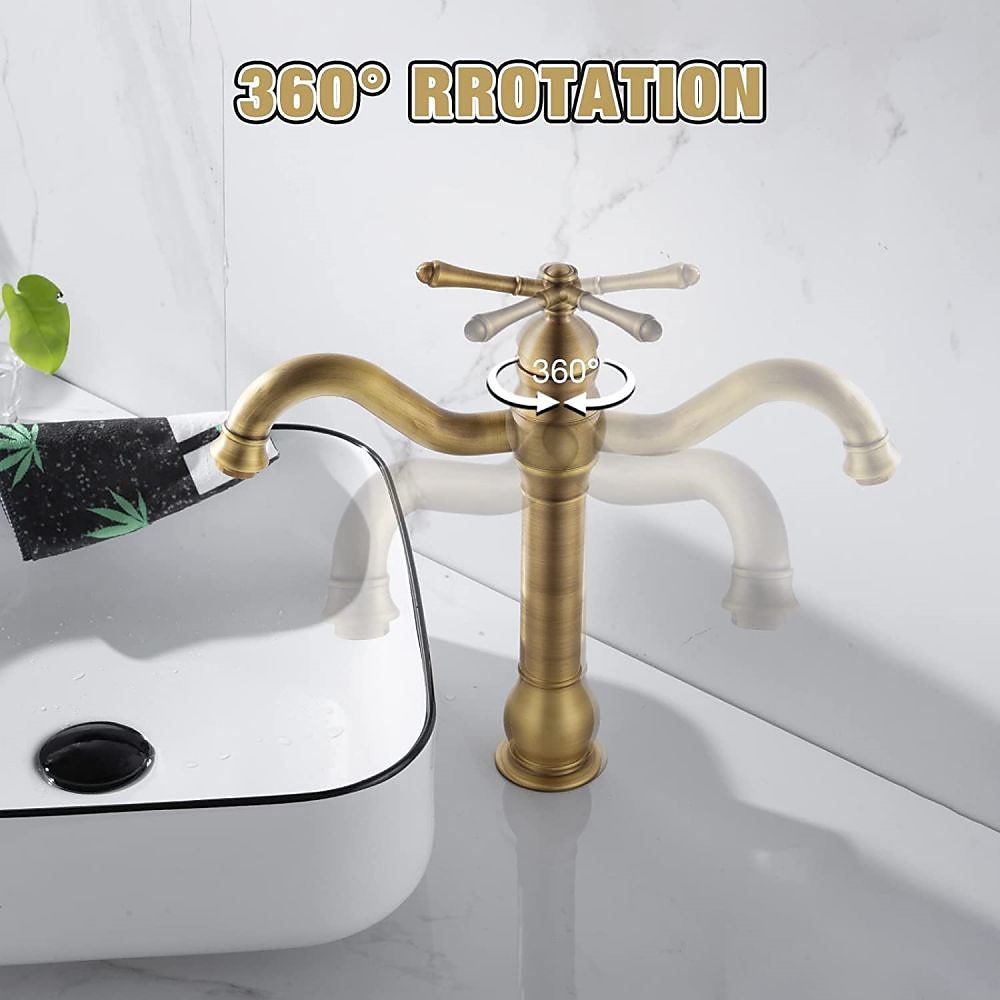 Bathroom Sink Mixer Faucet Antique Brass ORB, 360 Rotatable Basin Tap Single Handle Deck Mounted, Traditional Washroom Vessel Bath Taps 2025 - CAD $151.99 –P3
