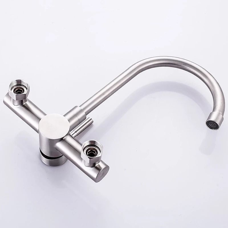 Kitchen FaucetStainless Steel Rotatable Wall Mounted Single Handle Two Holes Kitchen Taps with Hot and Cold Switch 2025 - CAD $79.99 –P9