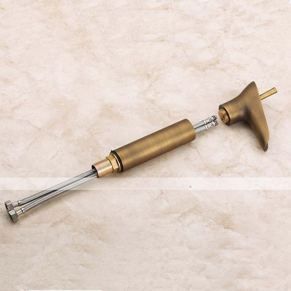 Bathroom Sink Mixer Faucet Waterfall Traditional Antique Brass, Retro Style Washroom Basin Taps Single Handle One Hole Deck Mounted, Monobloc Bathroom Faucet with Hot and Cold Hose 2025 - CAD $119.99 –P5