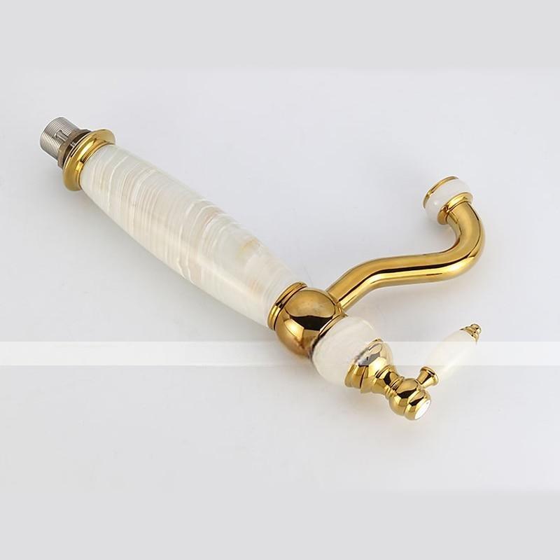 Bathroom Sink Faucet Ultra Faucets Euro Collection Gold with Stone Single Handle - One Hole Tall Body Deck Mount Lavatory Vessel Sink Faucet With Curved Spout 2025 - CAD $199.99 –P8