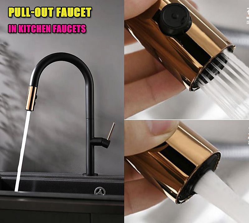 Kitchen Sink Mixer Faucet with Pull Out Sprayer Contemporary 360 Rotatable Pull Down Single Handle One Hole High Arc Antique Kitchen Taps Adjustable Cold and Hot Water Hose 2025 - CAD $127.99 –P3