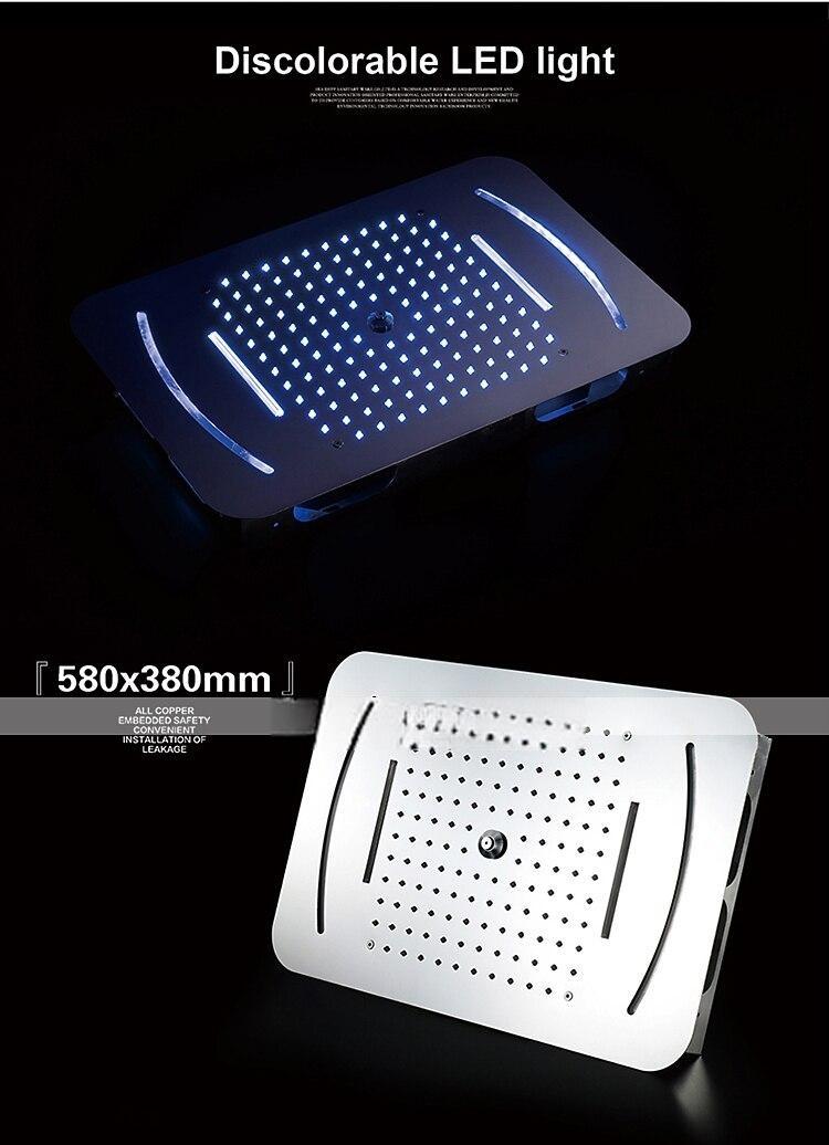 Shower FaucetLED Shower Head Chrome finished 58x38cm SUS304 3 Function Rainfall Waterfall Mist Ceiling Mounted light remote control Shower Faucet 2025 - CAD $558.99 –P4