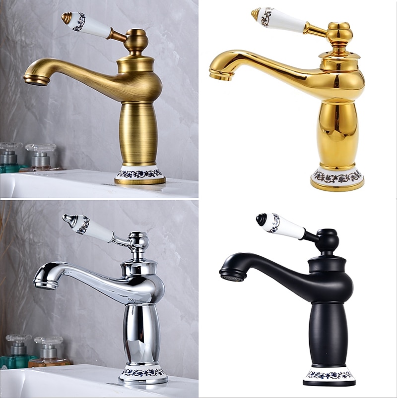 Brass Bathroom Sink Faucet,Ti-PVD Finish Single Handle One Hole Bath Taps with Hot and Cold Switch and Ceramic Valve 2025 - CAD $84.99 –P1