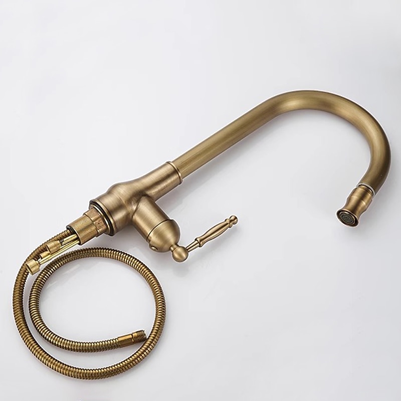 Kitchen Faucet Pull Out Sink Mixer Taps 360 Degree 2 Mode Sprayer Vintage Brass Vessel Tap with Cold and Hot Hose 2025 - CAD $135.99 –P2