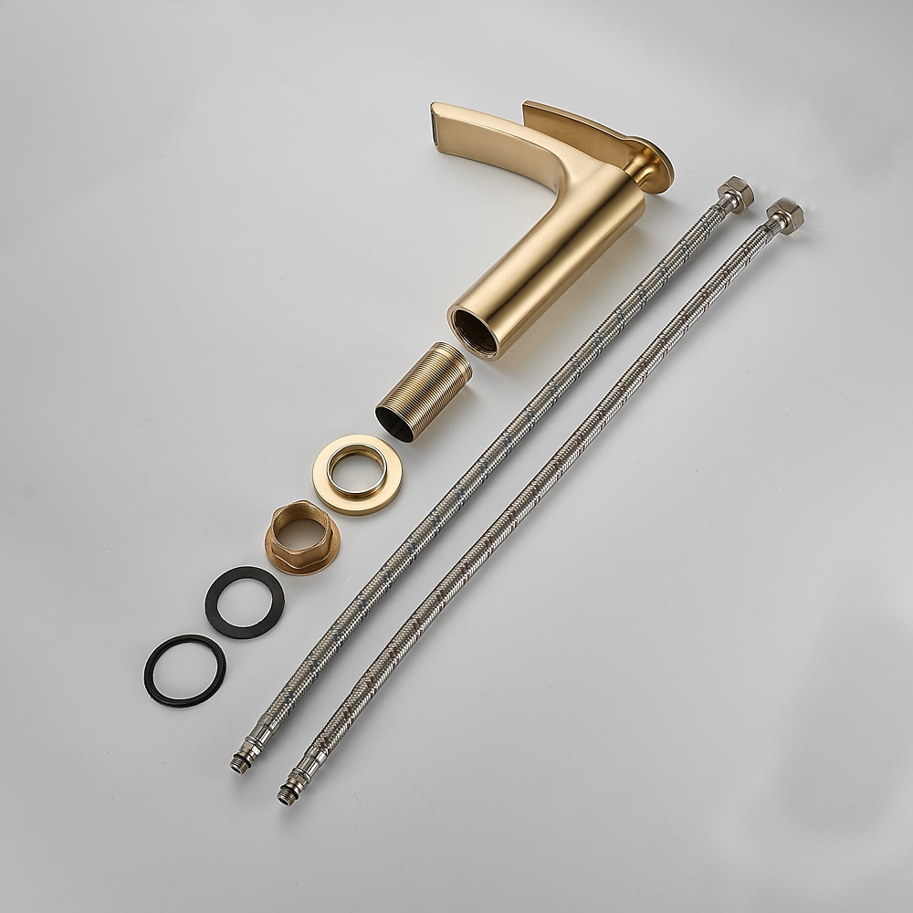 Bathroom Waterfall Sink Faucet, Basin Mixer Taps Tall Short Brass, Deck Mounted Single Handle One Hole Tap with Hot and Cold Hose Vessel Water Tap Washroom 2025 - CAD $127.99 –P2