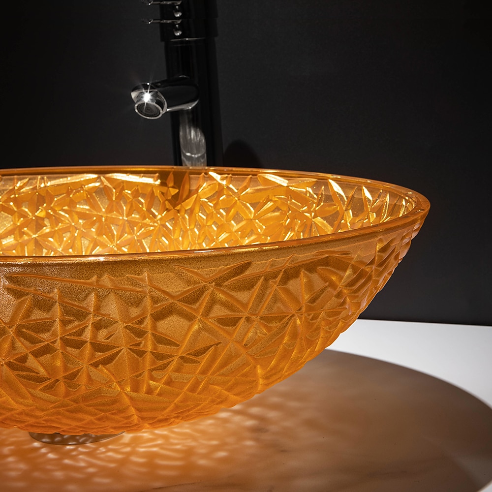 Modern Luxury Art Orange Oval Die Cast Glass Wash Basin With Faucet Basin Holder And Drain 2025 - CAD $398.99 –P13