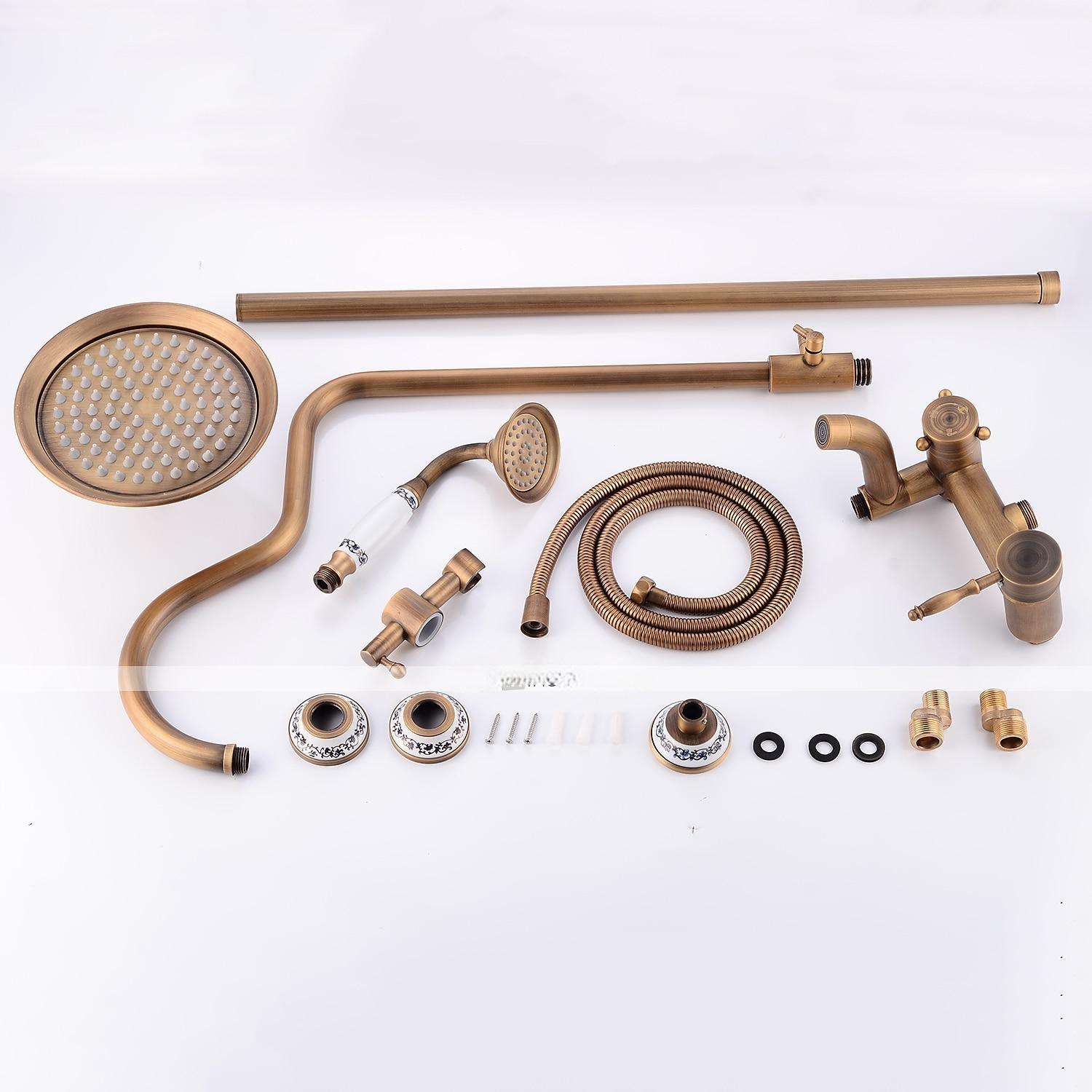 Shower FaucetShower System Set - Handshower Included pullout Waterfall Vintage Style / Country Antique Brass Mount Outside Ceramic Valve Bath Shower Mixer Taps 2025 - CAD $303.99 –P1