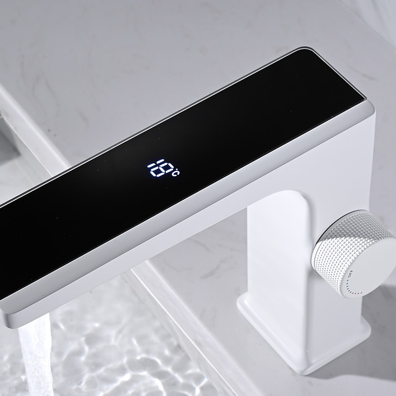 Bathroom Sink Faucet - Classic Chrome / Gun Grey Electroplated / Black / Whiete Painted Finishes Centerset Single Handle One HoleBath Temperature Display Taps 2025 - CAD $159.99 –P4
