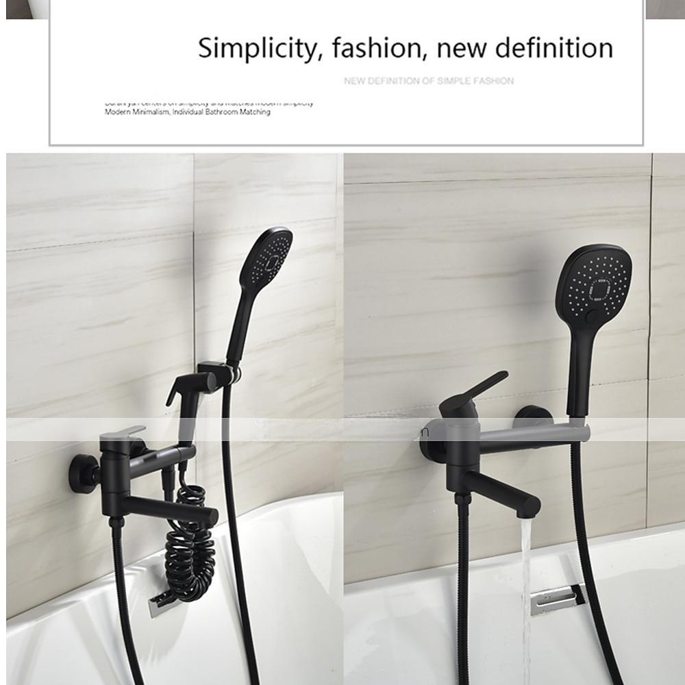 Bathtub Faucet Wall Mounted Black 3 Spout Bathroom Faucet Bath Roman Tub Filler Mixer Tap Brass with 2 Sprayer Bidet Sprayer 2025 - CAD $135.99 –P3