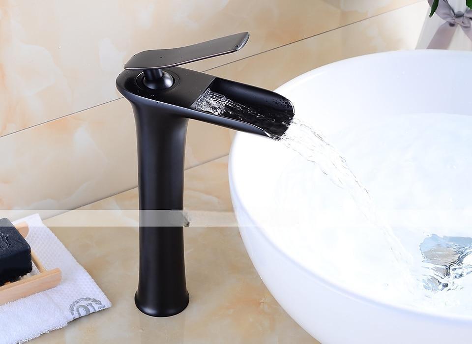 Brass Faucet Set,Waterfall Black Oxide Finish Deck Mounted Single Handle One Hole Bath Taps with Hot and Cold Switch 2025 - CAD $143.99 –P2