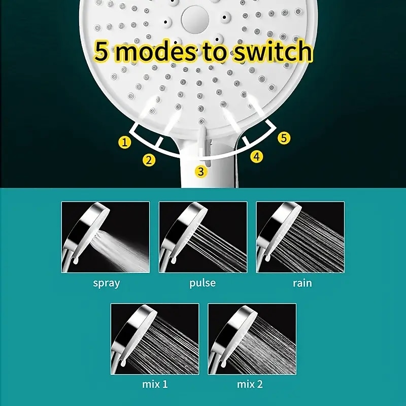 5 Mode Shower Head High Pressure Handheld Spray with Stop Button Adjustable High-Pressure Water Saving Shower Bathroom Accessories Large Panel Electroplating Five-speed Showerhead 2025 - CAD $4.99 –P2