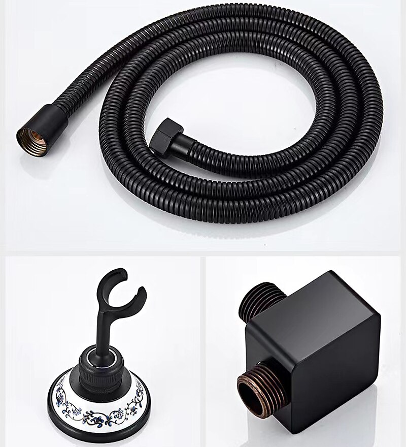 Shower Faucet Set Wall Mounted Vintage Brass Rainfall Overhead Combo Set Bathroom Mixer Ceramic Shower Hendheld Sprayer High Pressure Black Antique 2025 - CAD $255.99 –P6