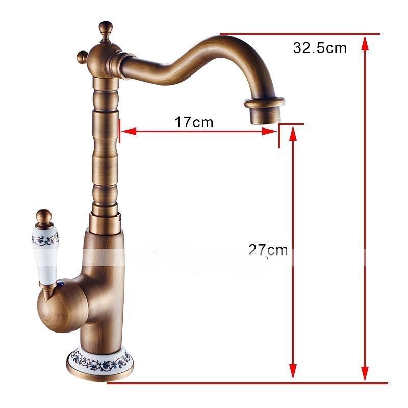 Bathroom Sink Faucet,Antique Brass Single Handle  One Hole Bath Taps, Retro Style Ceramic Handle Rotatable Faucet with Hot and Cold Switch 2025 - CAD $87.99 –P3