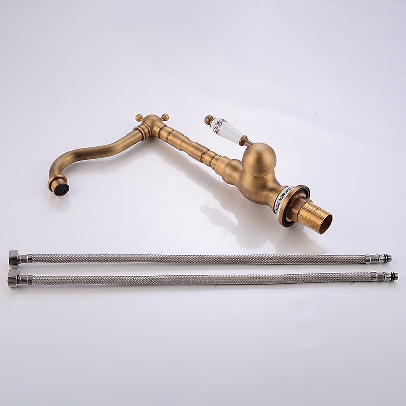 Vintage Kitchen Faucet Sink Mixer Taps Single Handle Vessel Tap with Cold and Hot Hose 2025 - CAD $79.99 –P1