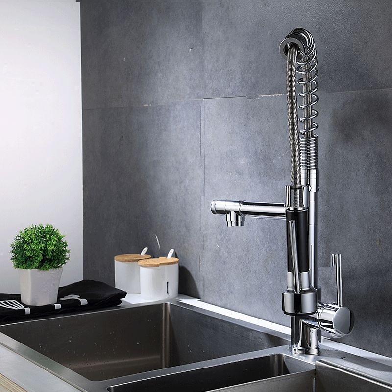 Kitchen faucet - Single Handle Two Holes Chrome Pull-out / ­Pull-down Widespread Contemporary Kitchen Taps 2025 - CAD $143.99 –P4