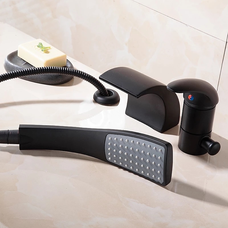 Bathtub Faucet - Contemporary Chrome Free Standing Ceramic Valve Bath Shower Mixer Taps / Two Handles Three Holes 2025 - CAD $223.99 –P2
