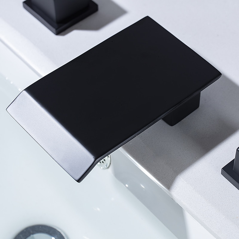 Bathroom Sink Faucet with Two Crystal Knob Handles Waterfall Matte Black/Chrome Deck Mounted Widespread 3 Holes Bathroom Faucets for Bathtub or Sink 2025 - CAD $167.99 –P5