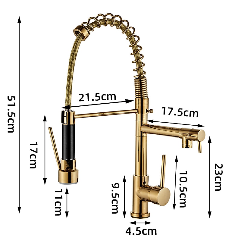 Kitchen Faucet Pull Out Sink Mixer Taps Dual Spout High Arc Spring Vessel Brass Taps Single Handle 360 Swivel Sprayer with Hot and Cold Water Hose 2025 - CAD $175.99 –P1