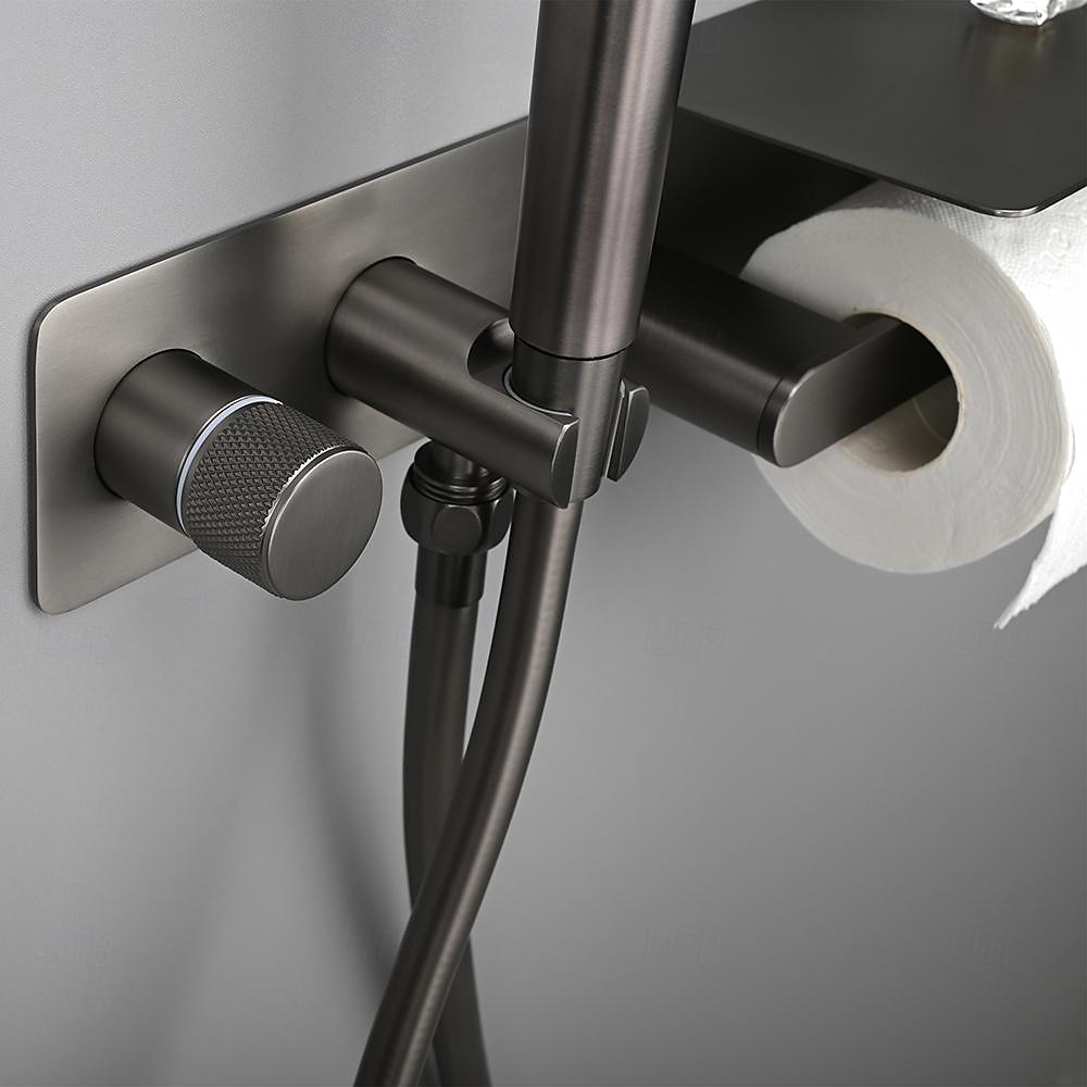 Brushed Gold Bidet Sprayer Concealed Button Brass Valve with Commodity Shelf Paper Holder Plastic Sprayer PVC Hose Grey 2025 - CAD $283.18 –P6