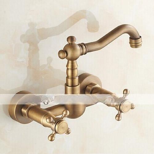 Antique Brass Kitchen FaucetWall Mounted Standard Spout Two Handles Two Holes Traditional Widespread Kitchen Taps  with Hot and Cold Switch and Ceramic Valve 2025 - CAD $95.99 –P1