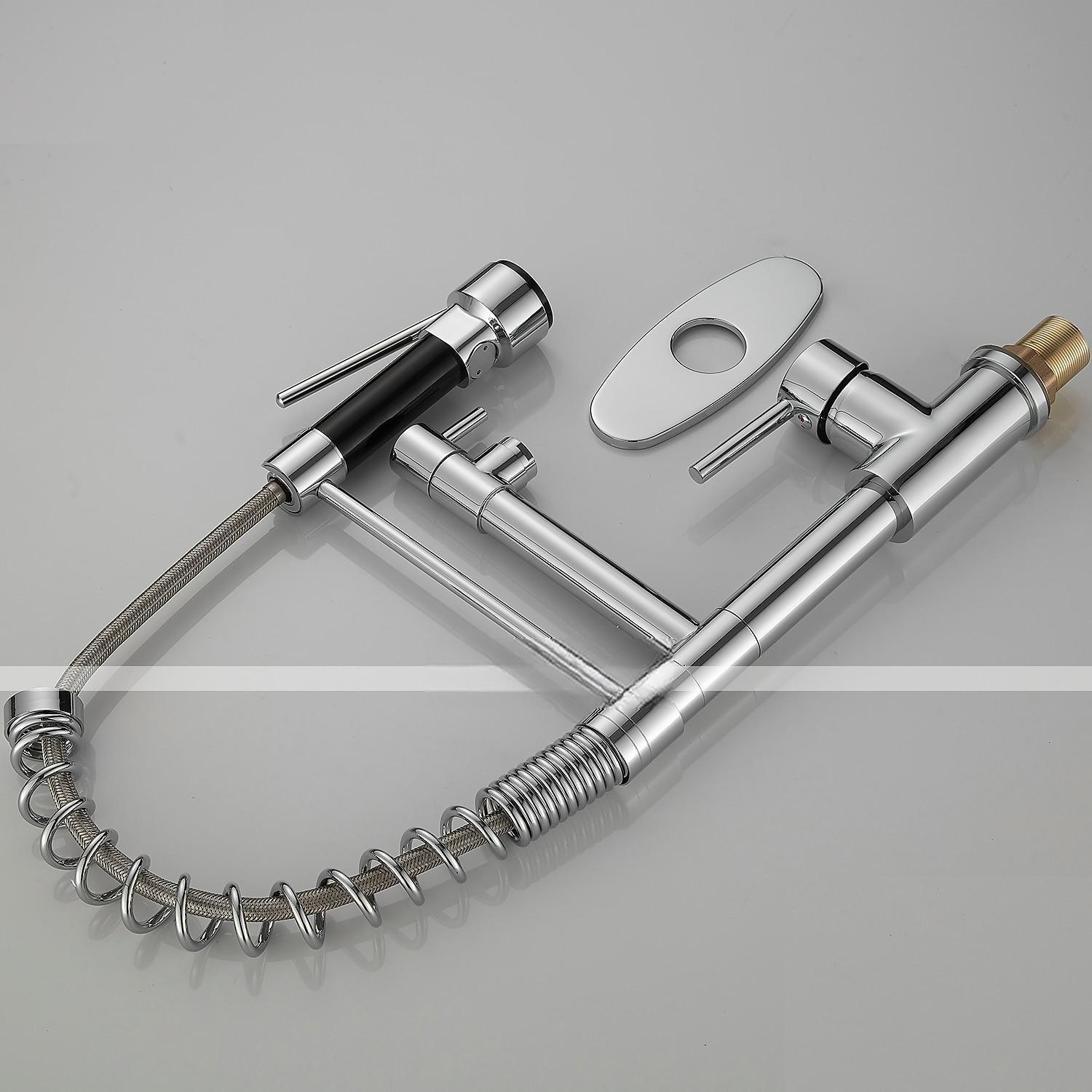 Kitchen Faucet with Pullout Spray and Soap Dispenser Sets Single Handle Two Holes Pull Out/Rotatable/Multifunction Standard Spout Brass Tall-High Arc Deck Mounted Kitchen Faucet 2025 - CAD $159.99 –P9