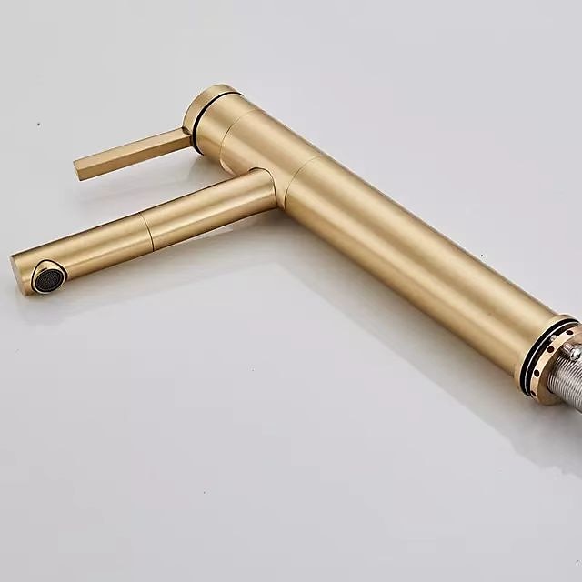 Bathroom Sink Faucet with Pull-out Spray,Brushed Gold Single Handle One Hole Brass Faucet Spout With Hot and Cold Water 2025 - CAD $119.99 –P4