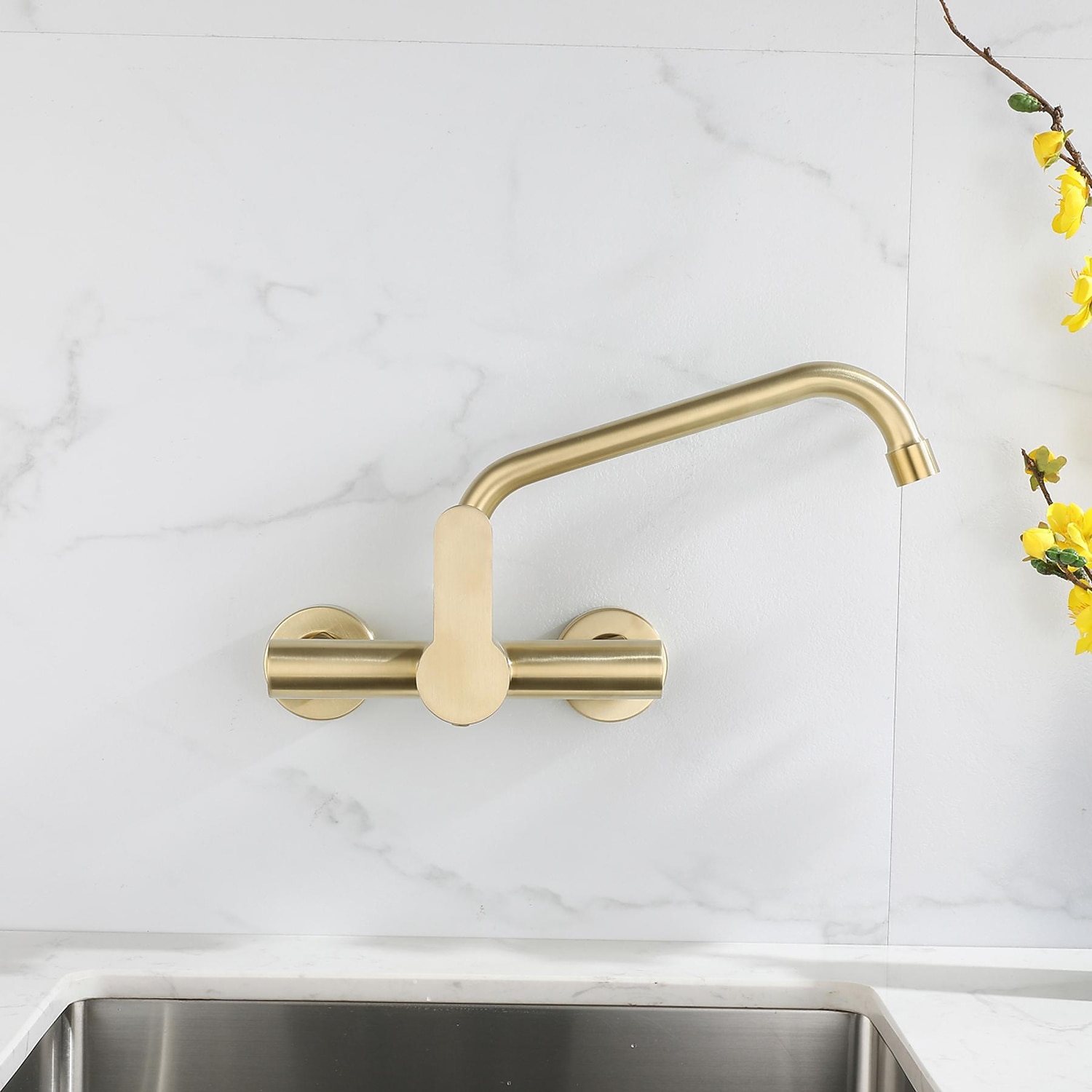Kitchen faucet - Single Handle Two Holes Brushed Gold Pot Filler Wall Mounted Contemporary Kitchen Taps 2025 - CAD $95.99 –P1
