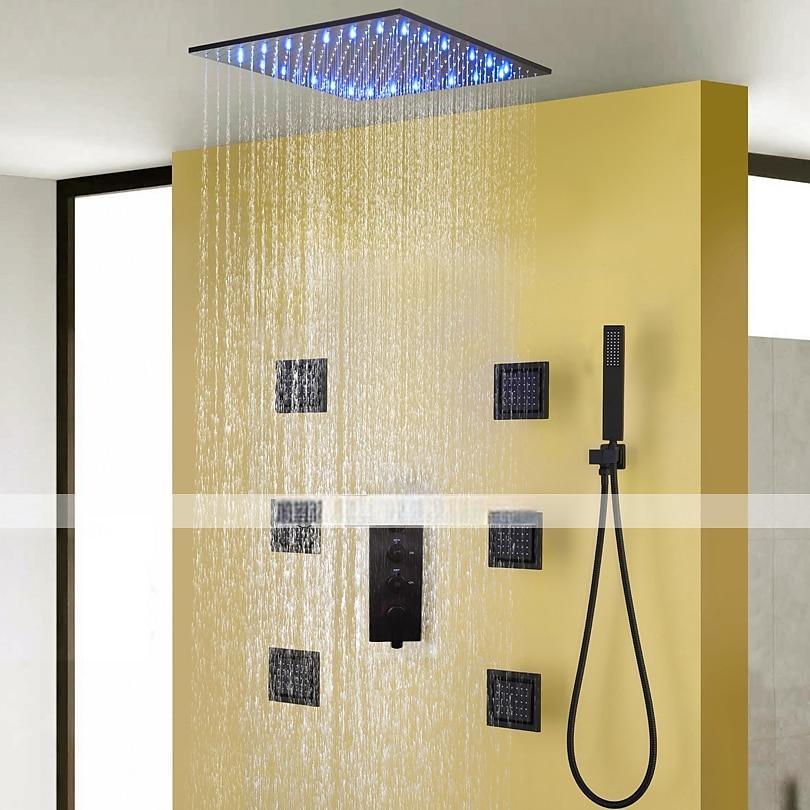 Shower FaucetContemporary Black Bath Shower Faucet Set / 16 Inch Bathroom Rain LED Shower Head / Hot And Cold Mixer Valve / Brass Hand Shower Included 2025 - CAD $1116.99 –P8