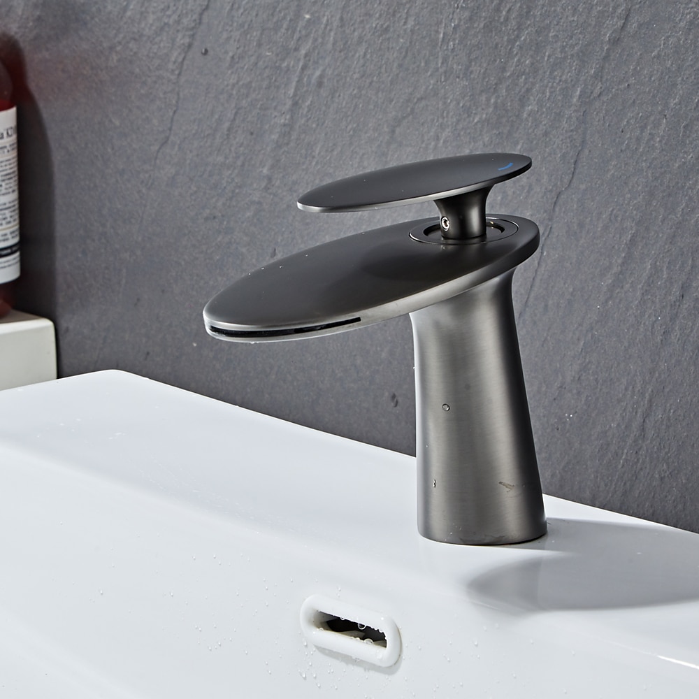 Waterfall Bathroom Sink Mixer Faucet, Monobloc Washroom Basin Taps Single Handle One Hole Deck Mounted with Hot and Cold Water Hose 2025 - CAD $95.99 –P7