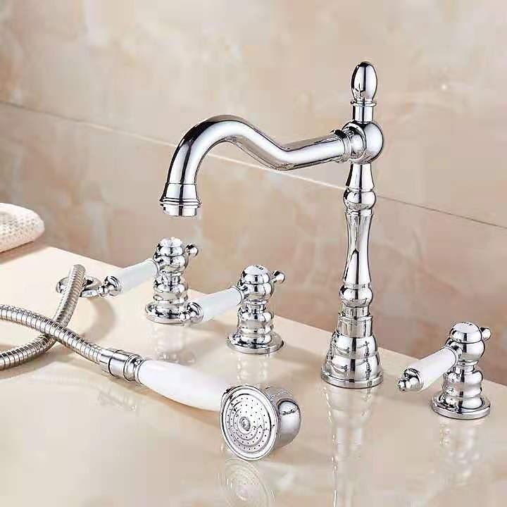 Bathtub Faucet - Contemporary Chrome Roman Tub Ceramic Valve Bath Shower Mixer Taps / Three Handles Two Holes 2025 - CAD $191.99 –P8