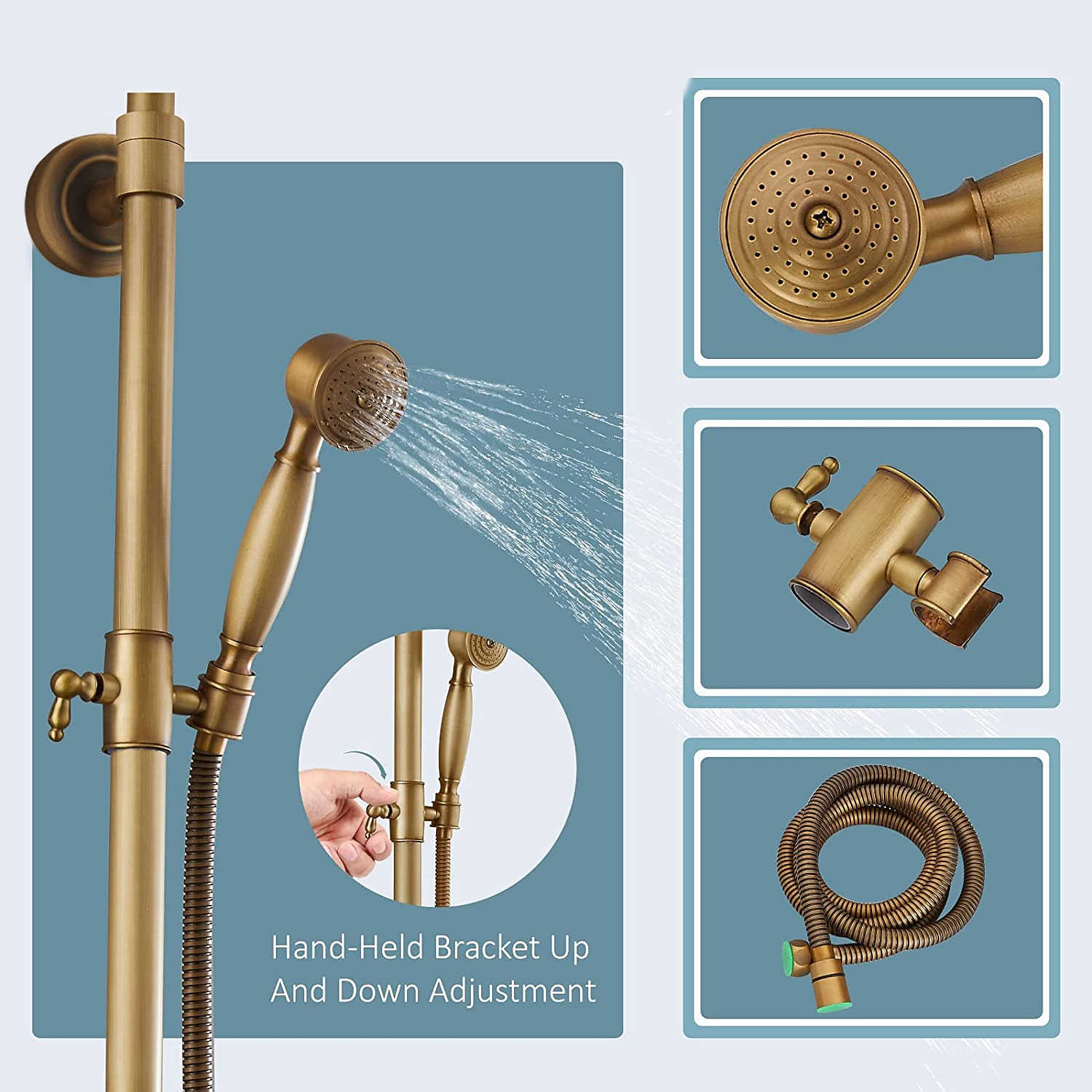 Shower FaucetBathroom Shower Fixture Brass Rainfall Shower Head Set with Tub Spout Shower Faucet and Handheld Spray Wall Mount Double Cross Handle with Cold/Hot Water 2025 - CAD $366.99 –P4