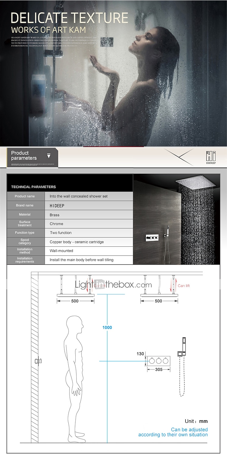 580*500 Chrome Shower Faucets Sets Complete with Stainless Steel Shower Head and Solid Brass Handshower Ceiling Mounted Rainfall Shower Head System Contain Shower Faucet Rough-in Valve Body and Trim 2025 - CAD $637.99 –P2