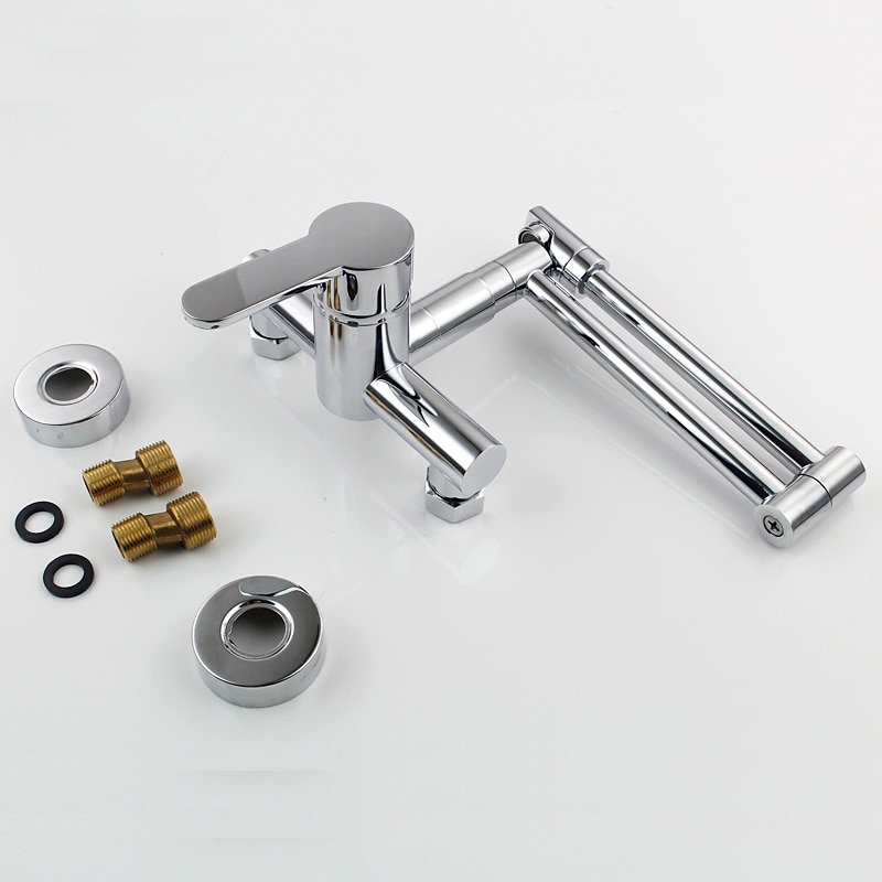 Wall Mounted Kitchen Sink Mixer Faucet Foldable Pot Filler FacuetSingle Handle Two Holes Folding Taps Electroplated / Painted Finishes Pull-out / Pull-down / Pot Filler Wall Mounted / Brass 2025 - CAD $199.99 –P15