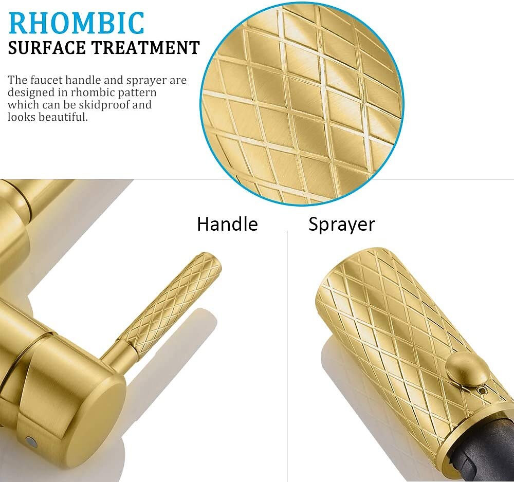 Kitchen Sink Mixer Faucet Pull Out Single Lever Handle Brushed Solid Brass Taps Cold Hot Hose One Hole with Pull Down Sprayer Black Gold Faucets 2025 - CAD $167.99 –P4