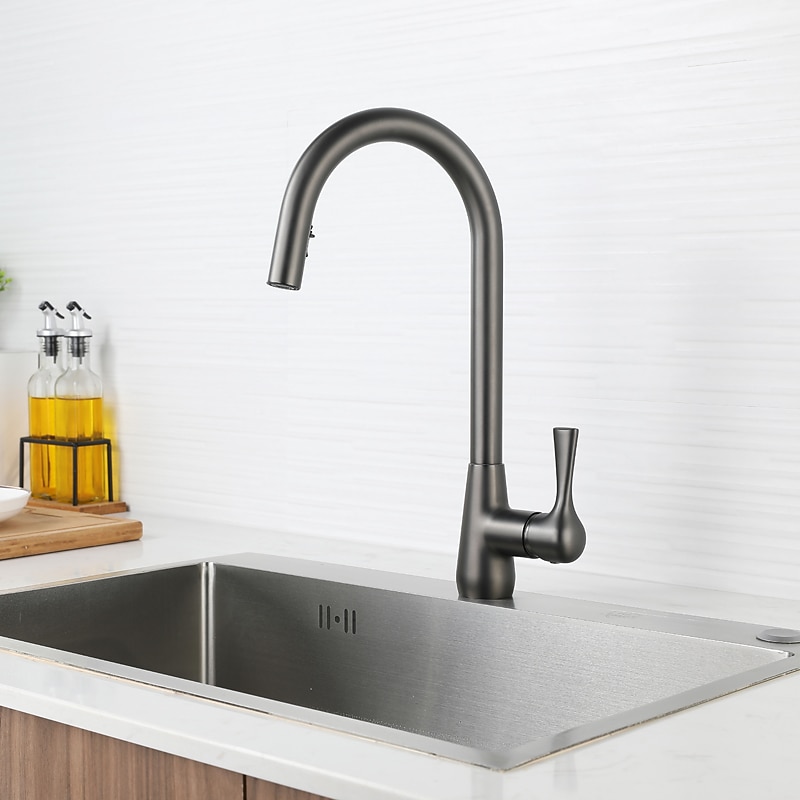 Kitchen Faucet with Pull-out Spray - Single Handle One Hole Electroplated / Painted Finishes Pull-out / Pull-down / Standard Spout / Tall / High Arc Centerset Modern Contemporary Kitchen Taps 2025 - CAD $131.18 –P3