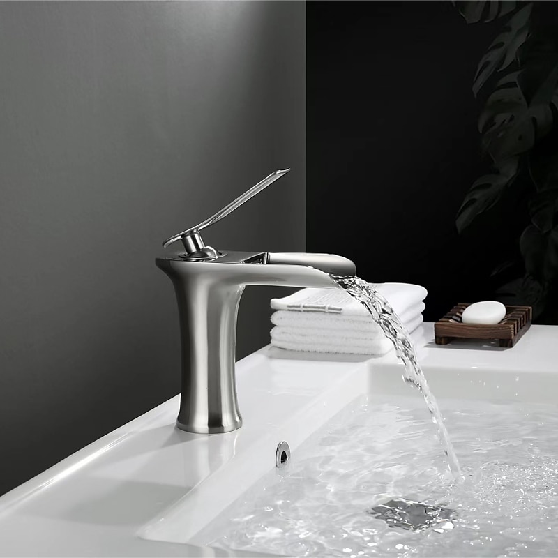 Waterfall Bathroom Sink Mixer Faucet 4.7" Spout, Mono Wash Basin Single Handle Basin Taps Washroom with Hot and Cold Hose, Monobloc Vessel Water Brass Tap Deck Mounted 2025 - CAD $87.99 –P14
