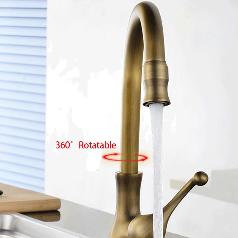 Traditional Kitchen Sink Mixer Taps Deck Mounted Brass Vintage Retro Kitchen Faucet Single Handle Standard Spout Vessel Tap 2025 - CAD $71.99 –P2
