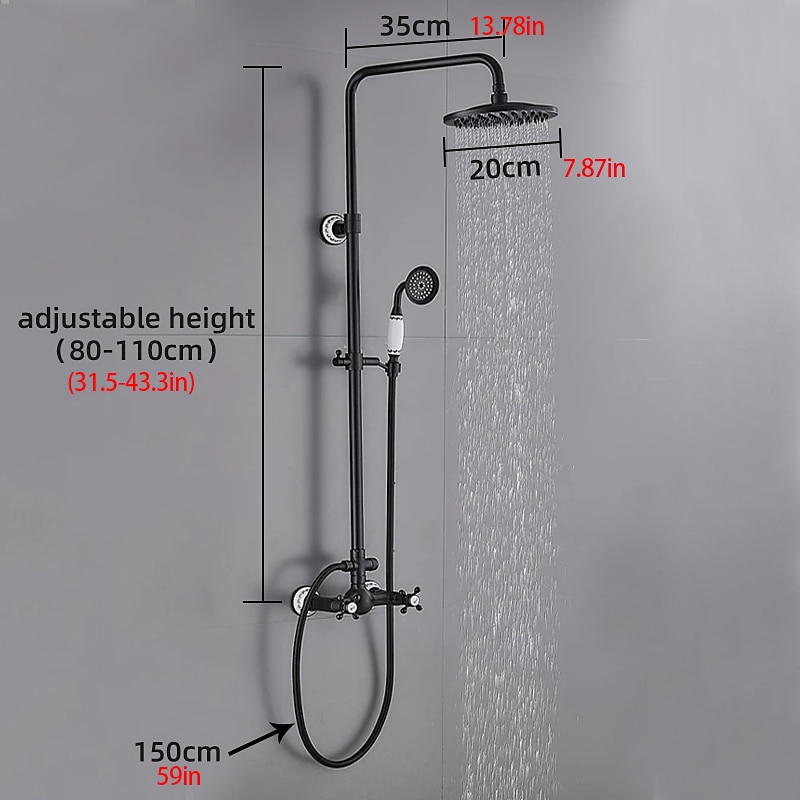 Two Handles Shower Systerm Set Black Brass Faucet Three Holes Adjustable Electroplated Rainfall High Pressure Shower Mixer Taps with Rain Shower and Hand Shower 2025 - CAD $366.99 –P2