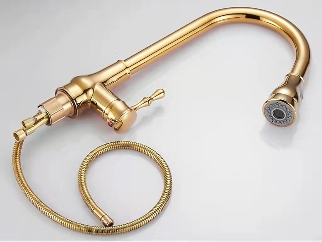 Kitchen Faucet with SprayerBrass 2-Function Outlet Single Handle One Hole Electroplated Pull-out Kitchen Taps 2025 - CAD $103.99 –P3