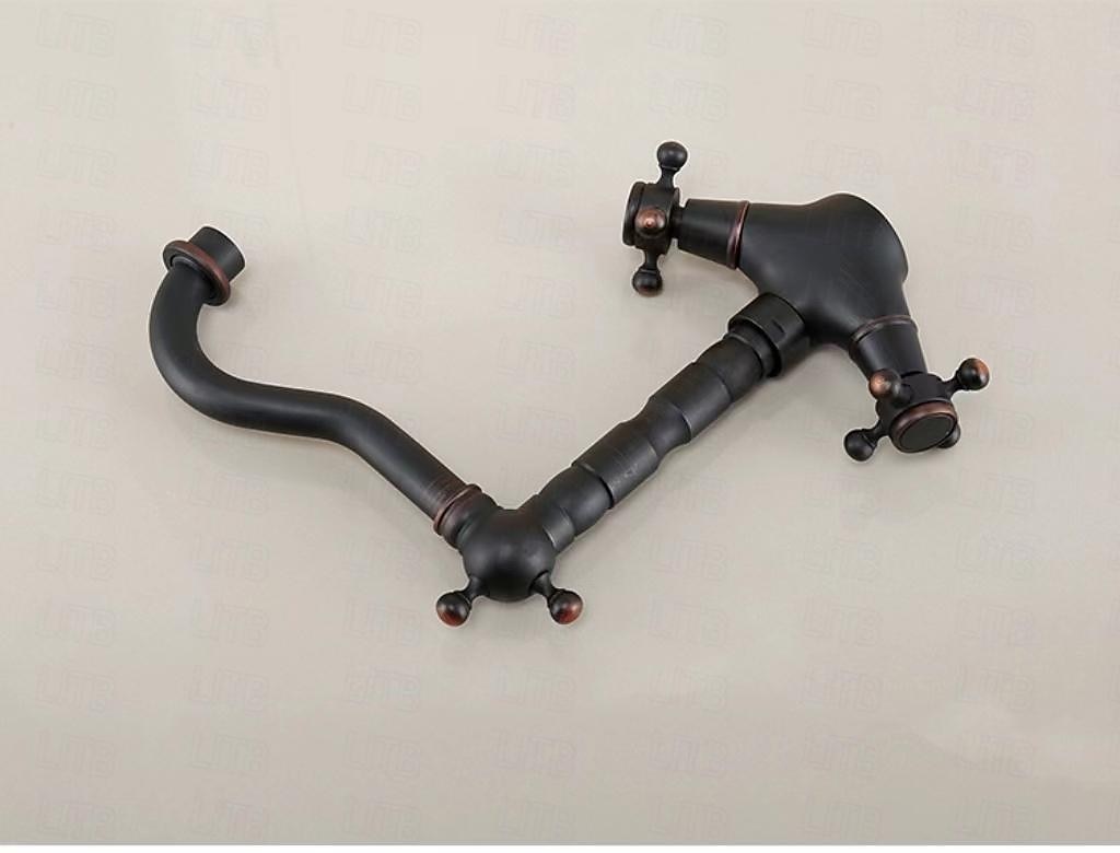 Traditional Brass Bathroom Sink Faucet,Black Oil-rubbed Bronze Deck Mounted Two Handles One Hole Bath Taps with Zinc Alloy Handle,Hot and Cold Switch and Ceramic Valve 2025 - CAD $103.99 –P6