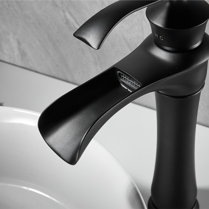 Waterfall Basin Sink Mixer Faucet Black, Tall Bathroom Taps Single Handle One Hole with Hot and Cold Hose Vessel Water Tap Deck Mounted 2025 - CAD $135.99 –P8