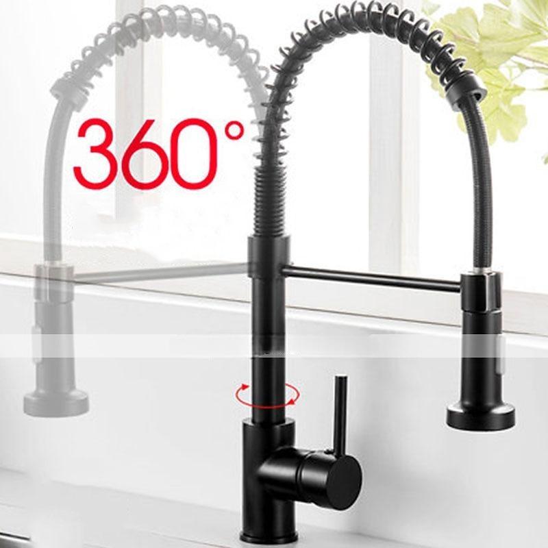 Kitchen Sink Mixer Faucet with Pull Down Sprayer 360 swivel High Arc Single Handle Spring Kitchen Taps Deck Mounted One Hole Brass Kitchen Sink Faucet Centerset Water Taps 2025 - CAD $103.99 –P7