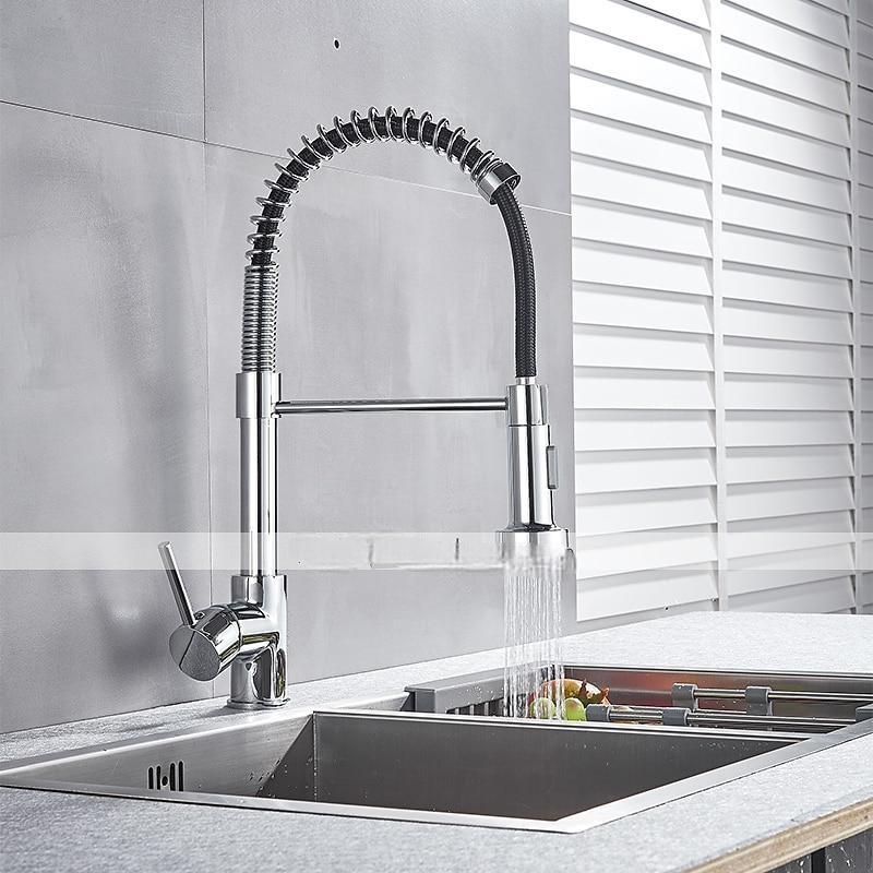 Kitchen Sink Mixer Faucet with Pull Down Sprayer 360 swivel High Arc Single Handle Spring Kitchen Taps Deck Mounted One Hole Brass Kitchen Sink Faucet Centerset Water Taps 2025 - CAD $103.99 –P13