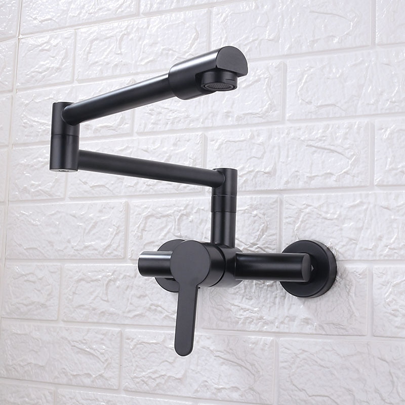 Wall Mounted Kitchen Sink Mixer Faucet Foldable Pot Filler FacuetSingle Handle Two Holes Folding Taps Electroplated / Painted Finishes Pull-out / Pull-down / Pot Filler Wall Mounted / Brass 2025 - CAD $199.99 –P4