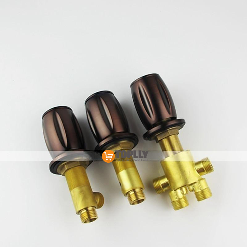 Bathtub Faucet - Contemporary Oil-rubbed Bronze Roman Tub Brass Valve Bath Shower Mixer Taps / Three Handles / Yes / Three Handles Five Holes / Waterfall / Three Handles Five Holes 2025 - CAD $271.99 –P3