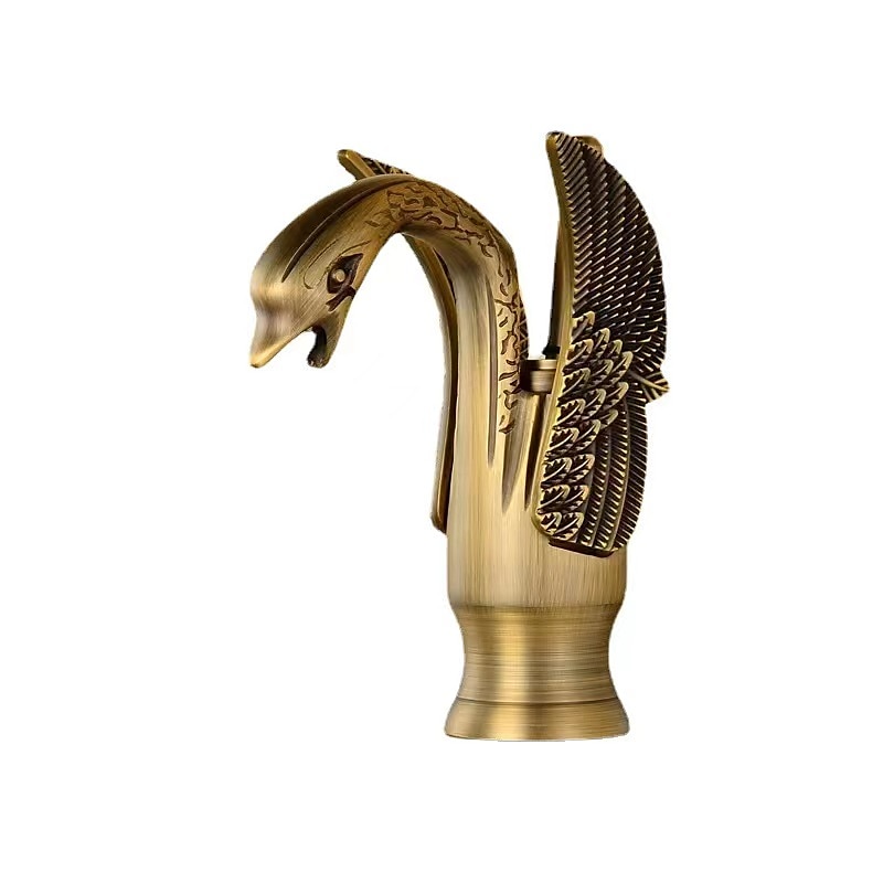 Vintage Bathroom Sink Mixer Faucet Brass Swan Shap, Monobloc Washroom Basin Taps Single Handle One Hole Deck Mounted, Mono Water Vessel Tap Hot and Cold Hose Antique Retro 2025 - CAD $124.78 –P9