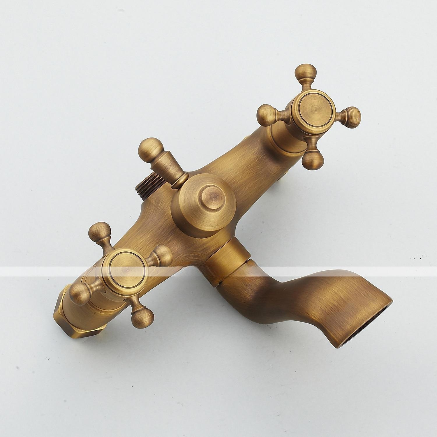 Bathroom Sink FaucetBrass Telephone Shape Wall Installation Widespread Pull-out Country Style Electroplated Copper Finish Two Handles Bathtub Faucet with Handshower and Drain 2025 - CAD $199.99 –P9